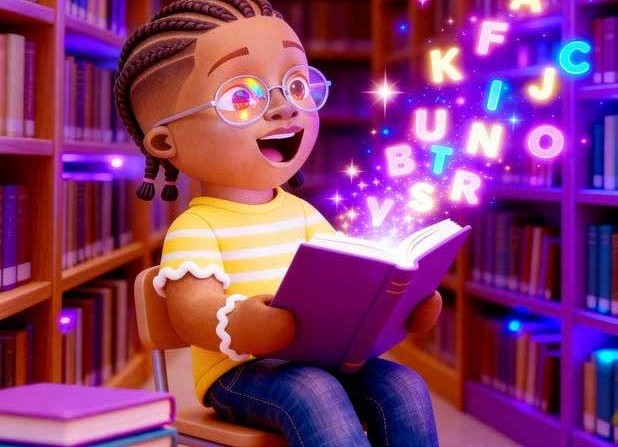 Sir Gingerman reading in the Story Castle library