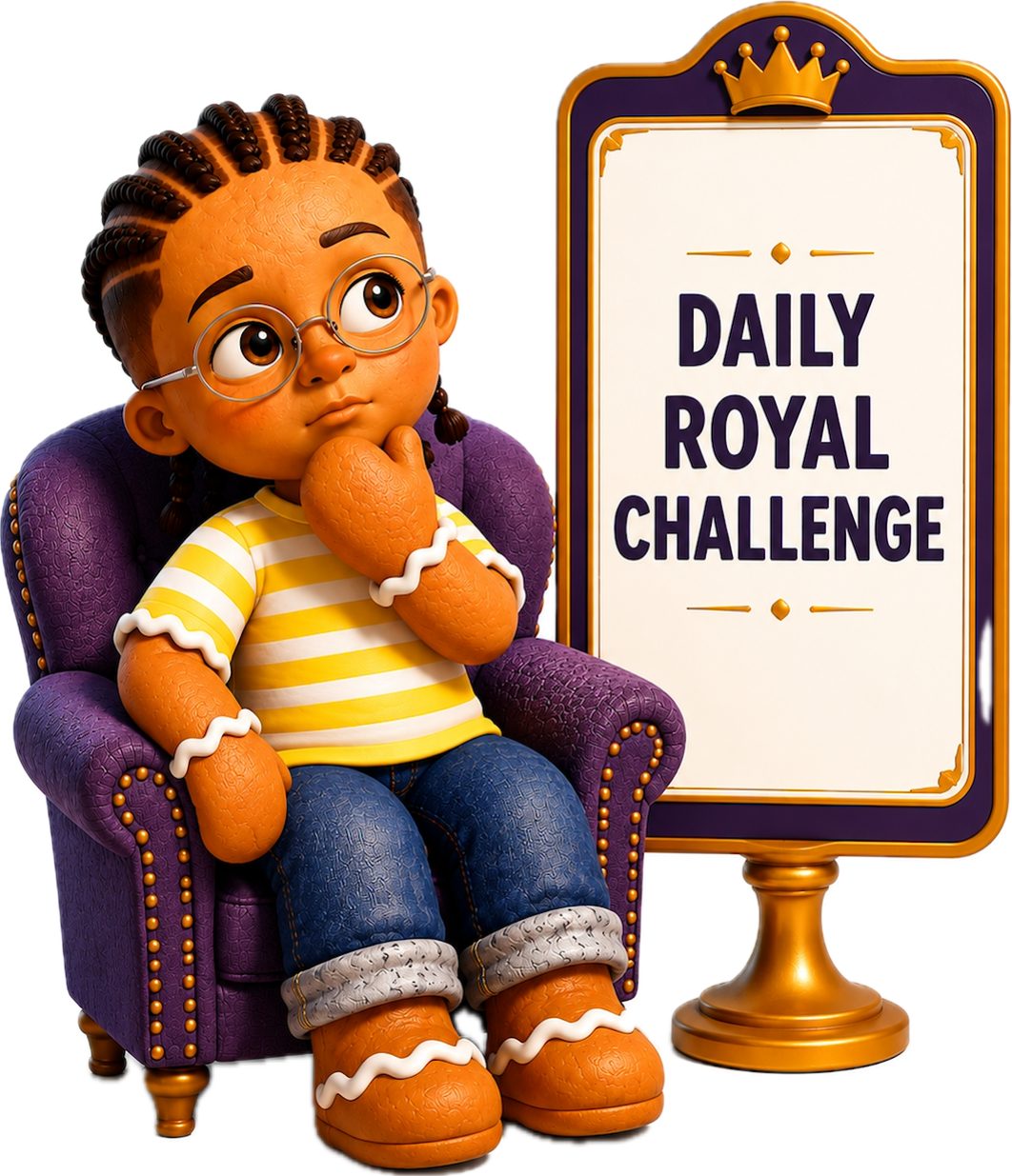 Sir Gingerman thinking beside the Daily Royal Challenge sign