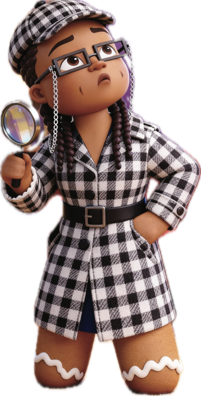 Mama Ginger with a magnifying glass